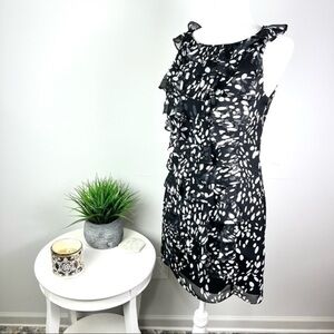 Adrianna Papell womens black white tiered ruffle dress size 8